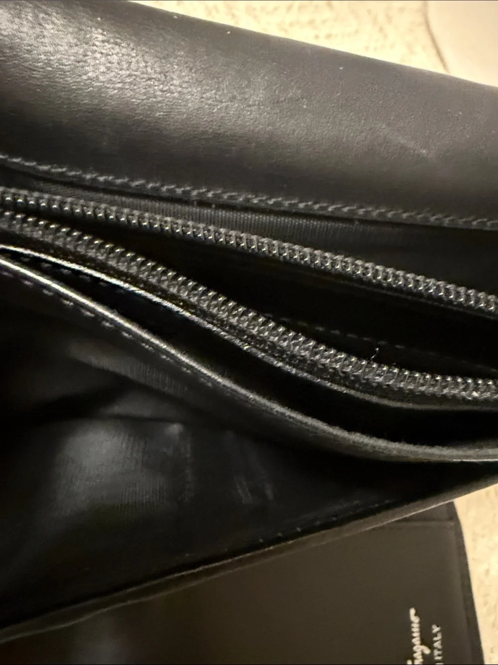 Salvatore Ferragamo Black Nylon Leather Tri Fold Wallet Clutch Vintage